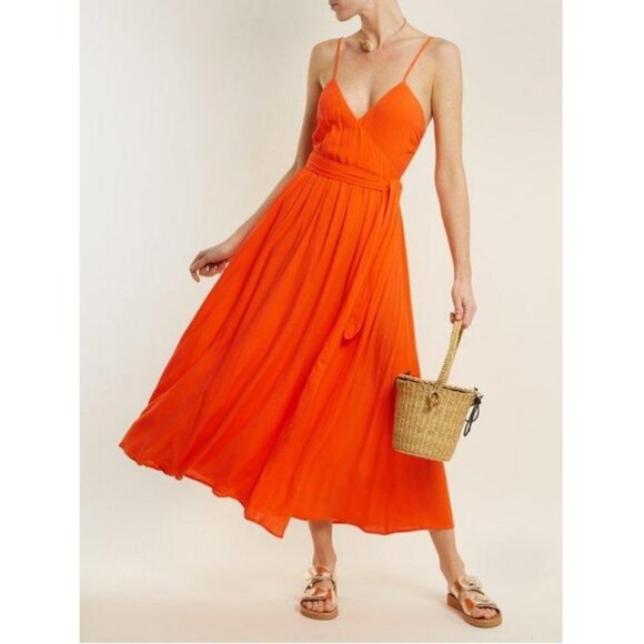 💕MARA HOFFMAN SWIM💕 Alma Sleeveless Wrap Front Maxi Dress ~ Orange Small S - Picture 4 of 16